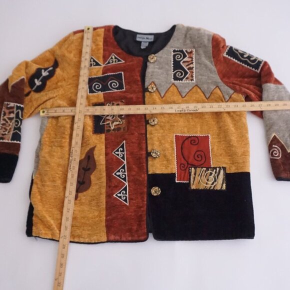 Vintage Indigo Moon Brown Tan Embroidered Patchwork Button Boho Jacket 1X - Picture 4 of 12